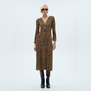 Mango brown leopard print long dress NWT